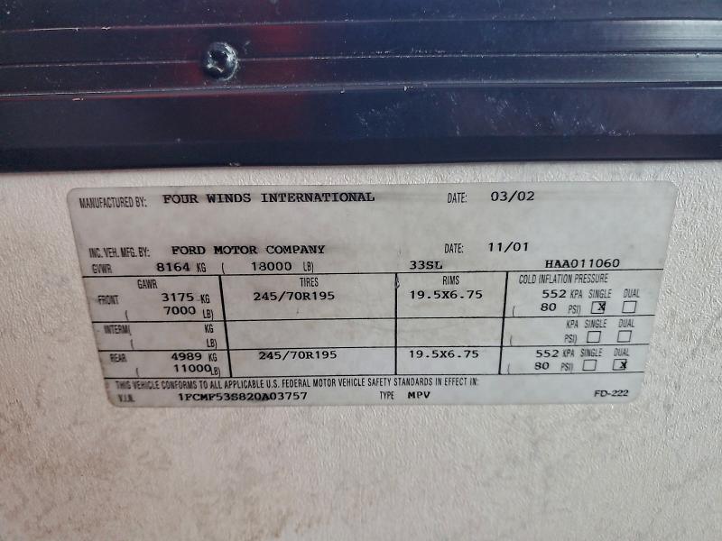 Zdjęcie 10 z aukcji – 2002 FORD MOTORHOME z VIN 1FCMF53S820A03757