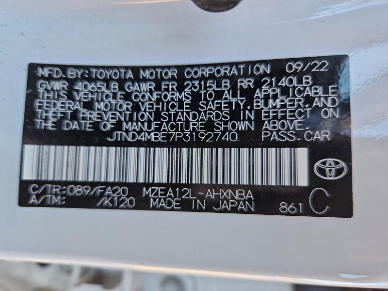 Photo 14 from auction – 2023 TOYOTA COROLLA with VIN JTND4MBE7P3192740