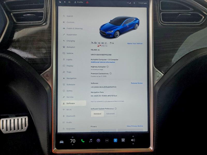Photo 9 from auction – 2014 TESLA MODEL S with VIN 5YJSA1H18EFP52398