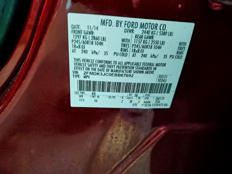 Photo 14 from auction – 2014 FORD EDGE SEL with VIN 2FMDK3JC0EBB67692