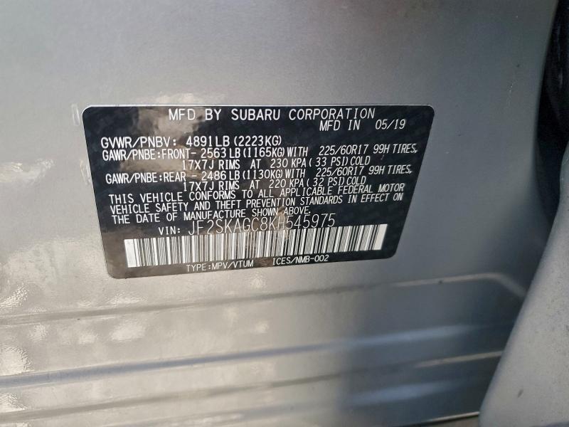 Photo 14 from auction – 2019 SUBARU FORESTER P with VIN JF2SKAGC8KH545975