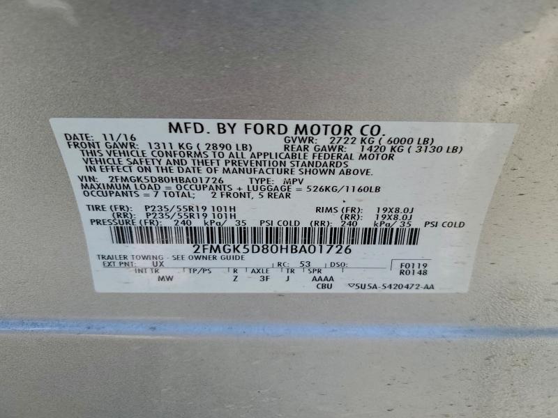 Photo 14 from auction – 2017 FORD FLEX LIMIT with VIN 2FMGK5D80HBA01726