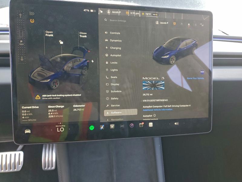 Photo 9 from auction – 2024 TESLA MODEL 3 with VIN 5YJ3E1ET9RF808143