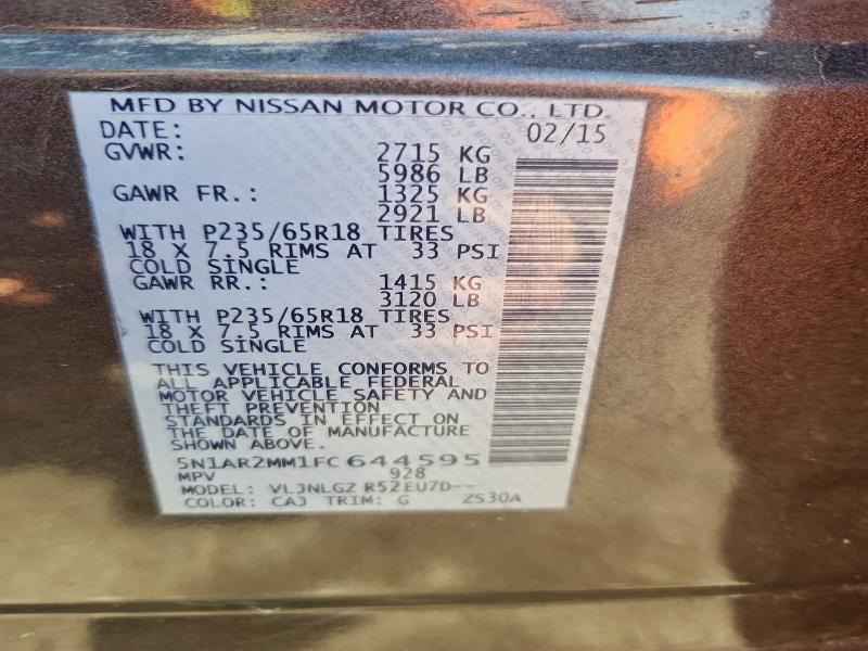 Photo 14 from auction – 2015 NISSAN PATHFINDER with VIN 5N1AR2MM1FC644595