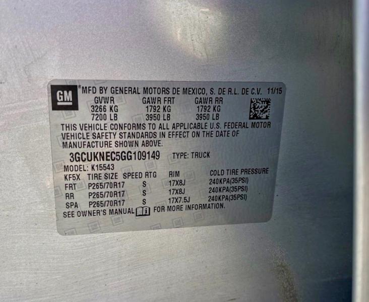 Photo 10 from auction – 2016 CHEVROLET SILVERADO with VIN 3GCUKNEC5GG109149