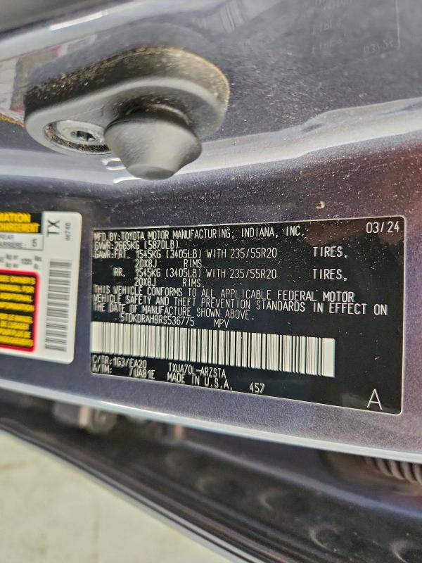 Photo 14 from auction – 2024 TOYOTA HIGHLANDER with VIN 5TDKDRAH8RS536775
