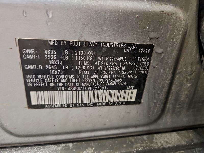Photo 14 from auction – 2015 SUBARU OUTBACK 2. with VIN 4S4BSALC9F3278011