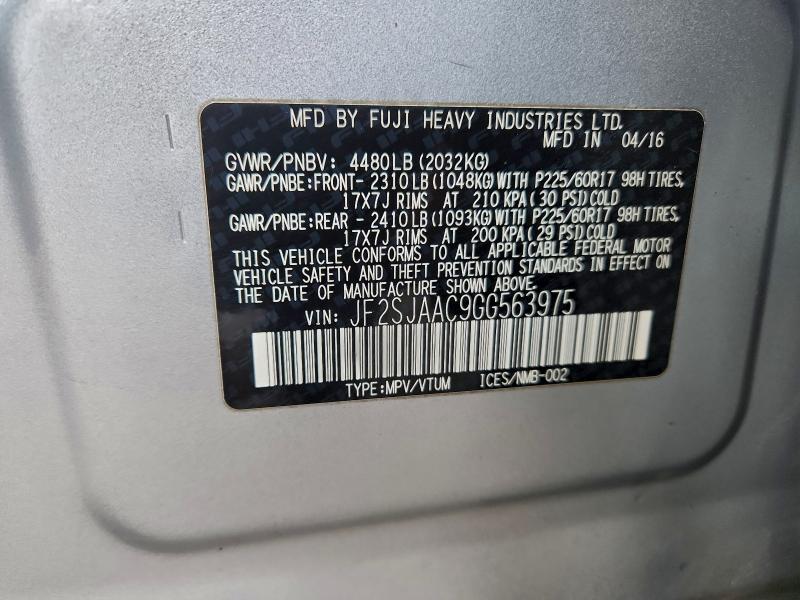 Photo 14 from auction – 2016 SUBARU FORESTER 2 with VIN JF2SJAAC9GG563975