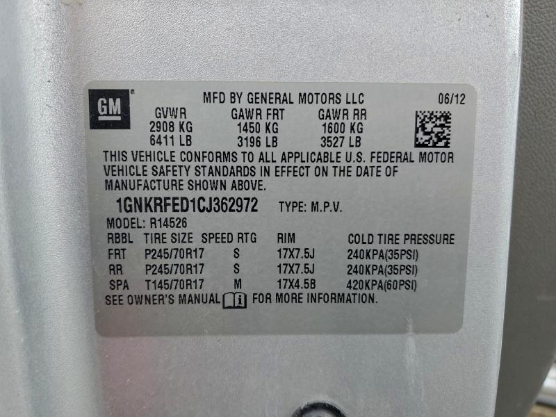 Photo 14 from auction – 2012 CHEVROLET TRAVERSE L with VIN 1GNKRFED1CJ362972