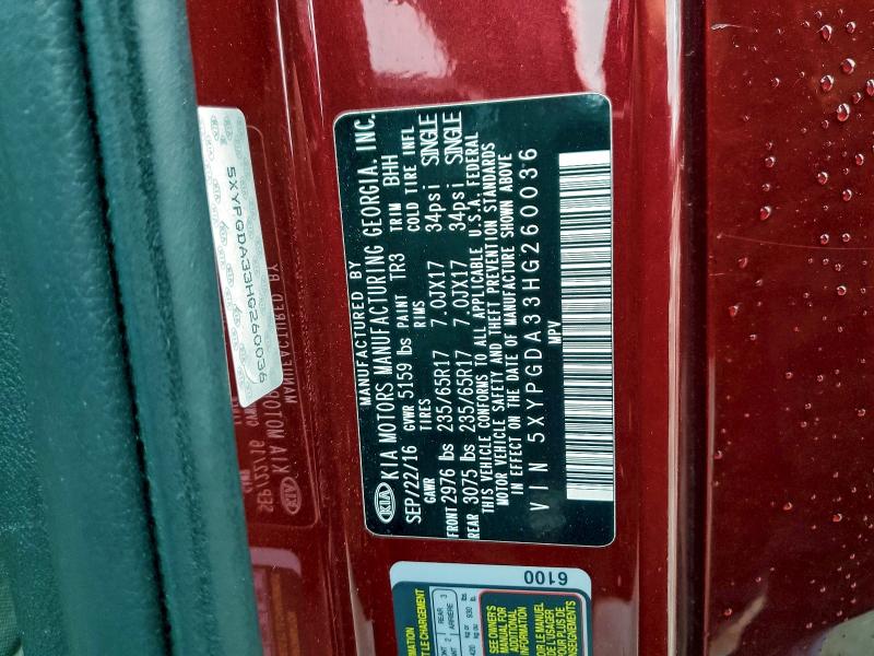 Photo 14 from auction – 2017 KIA SORENTO with VIN 5XYPGDA33HG260036