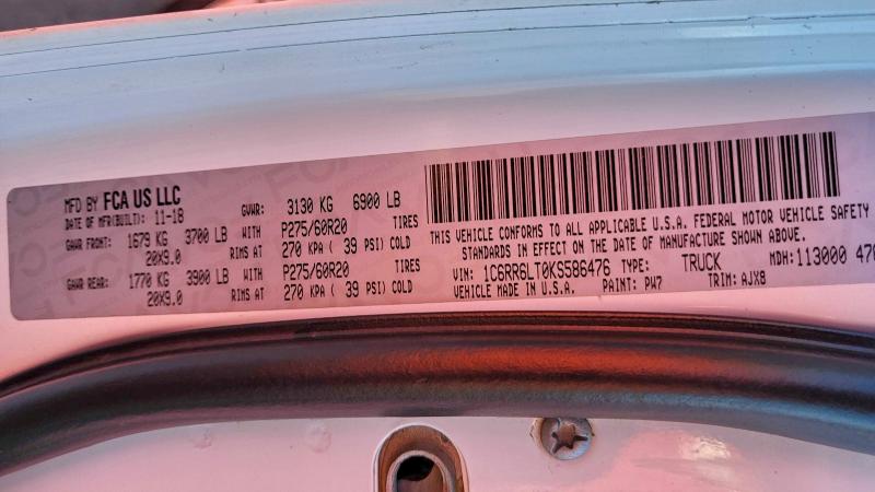 Photo 10 from auction – 2019 RAM 1500 CLASS with VIN 1C6RR6LT0KS586476