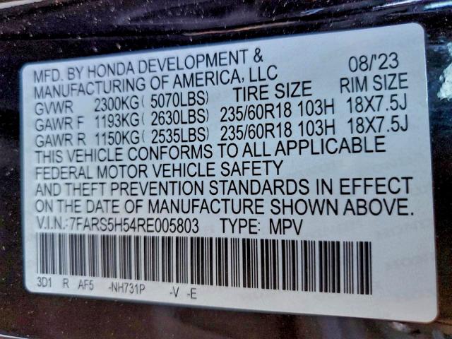 Photo 14 from auction – 2024 HONDA CR-V with VIN 7FARS5H54RE005803