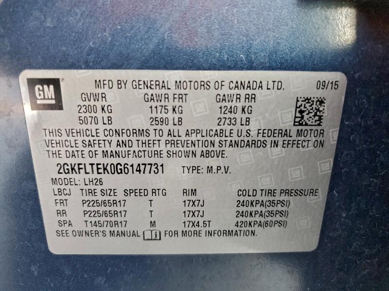 Photo 14 from auction – 2016 GMC TERRAIN SL with VIN 2GKFLTEK0G6147731