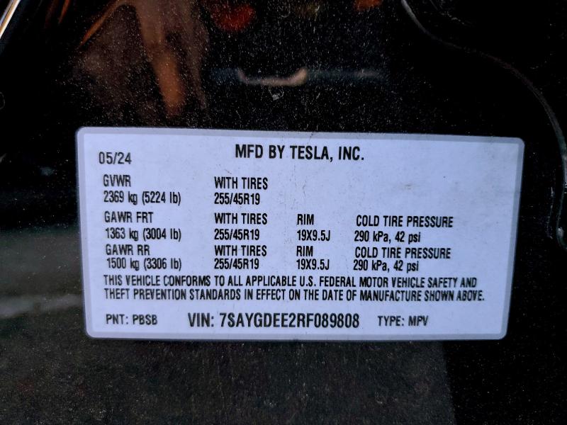 Photo 14 from auction – 2024 TESLA MODEL Y with VIN 7SAYGDEE2RF089808