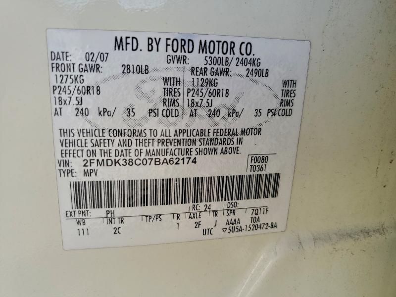 Photo 14 from auction – 2007 FORD EDGE SEL with VIN 2FMDK38C07BA62174
