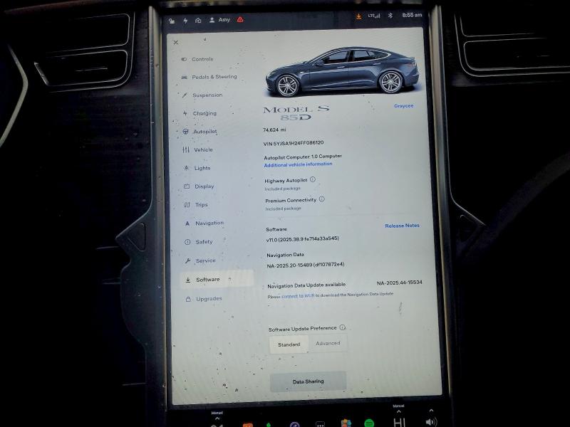 Photo 9 from auction – 2015 TESLA MODEL S 85 with VIN 5YJSA1H24FF086120