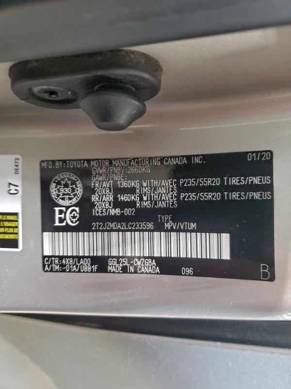 Photo 14 from auction – 2020 LEXUS RX 350 with VIN 2T2JZMDA2LC233596