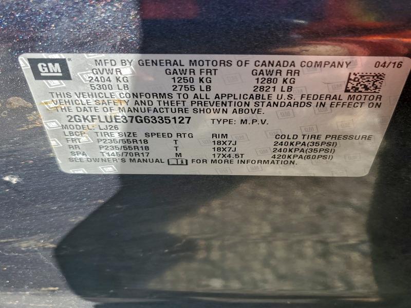 Photo 14 from auction – 2016 GMC TERRAIN SL with VIN 2GKFLUE37G6335127