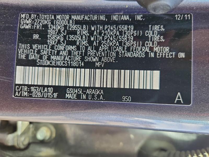 Photo 14 from auction – 2012 TOYOTA HIGHLANDER with VIN 5TDDK3EH0CS118014