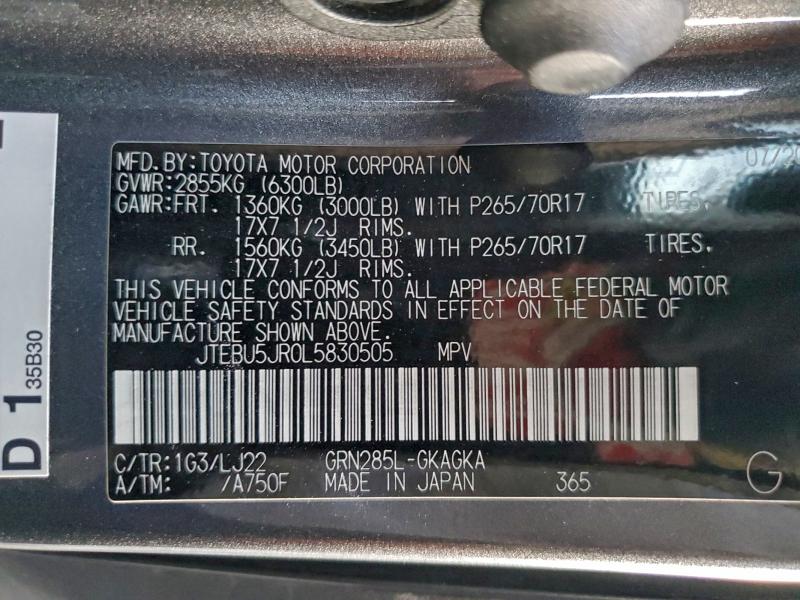 Photo 14 from auction – 2020 TOYOTA 4RUNNER SR with VIN JTEBU5JR0L5830505