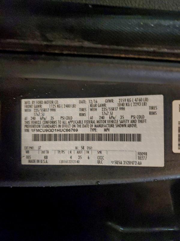 Photo 14 from auction – 2017 FORD ESCAPE SE with VIN 1FMCU9GD1HUC66769