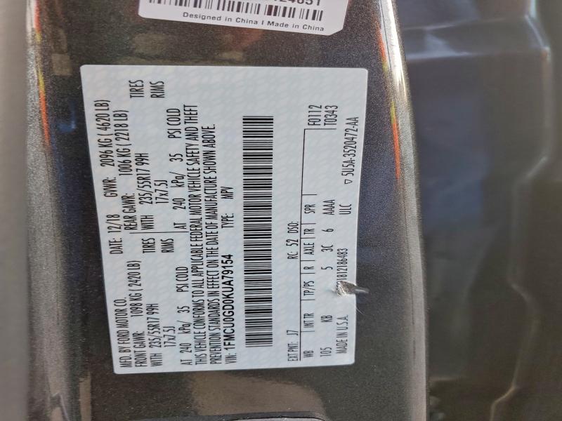 Photo 14 from auction – 2019 FORD ESCAPE SE with VIN 1FMCU0GD0KUA79154