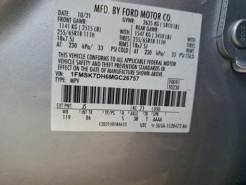 Foto 14 de la subasta – 2021 FORD EXPLORER X con VIN 1FMSK7DH6MGC26757