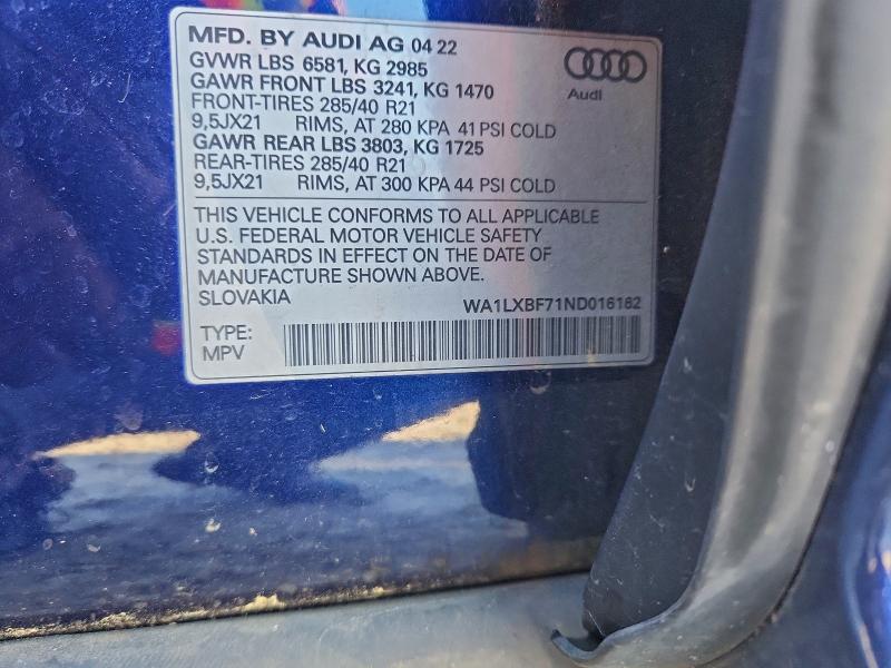 Photo 14 from auction – 2022 AUDI Q7 PREMIUM with VIN WA1LXBF71ND016162