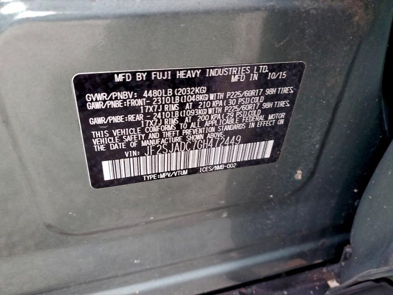 Photo 14 from auction – 2016 SUBARU FORESTER 2 with VIN JF2SJADC7GH472449