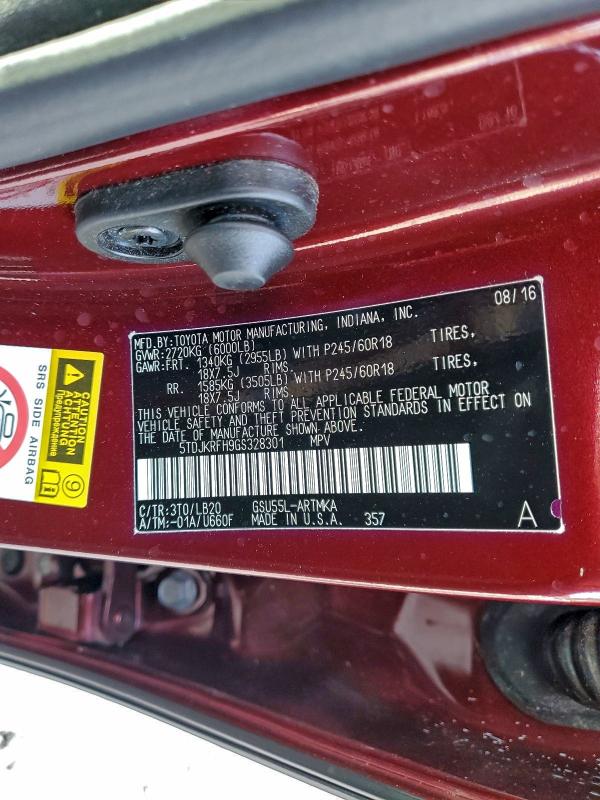 Photo 14 from auction – 2016 TOYOTA HIGHLANDER with VIN 5TDJKRFH9GS328301