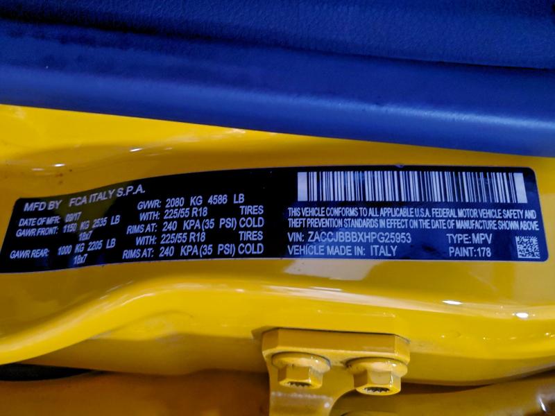 Photo 14 from auction – 2017 JEEP RENEGADE L with VIN ZACCJBBBXHPG25953