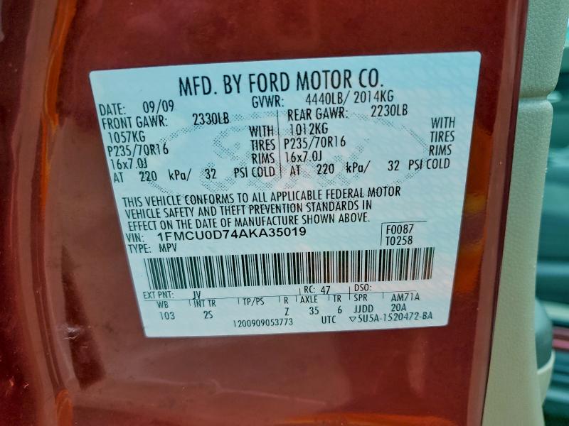 Zdjęcie 14 z aukcji – 2010 FORD ESCAPE XLT z VIN 1FMCU0D74AKA35019