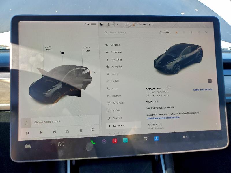 Photo 9 from auction – 2020 TESLA MODEL Y with VIN 5YJYGDEE5LF016369