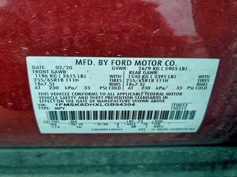 Photo 14 from auction – 2020 FORD EXPLORER X with VIN 1FMSK8DHXLGB94304