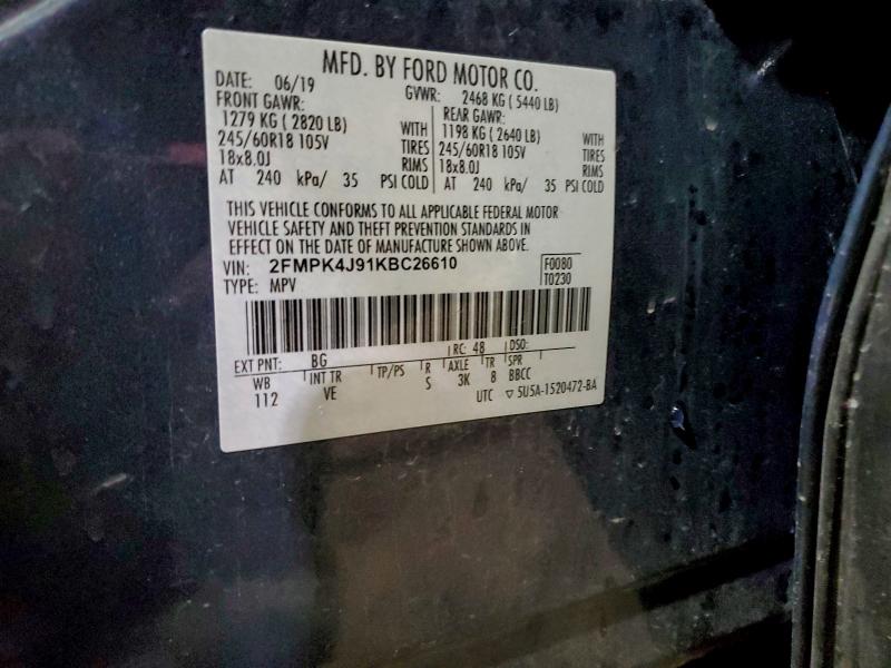 Photo 14 from auction – 2019 FORD EDGE SEL with VIN 2FMPK4J91KBC26610