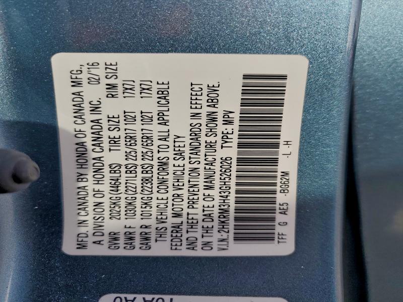 Photo 14 from auction – 2016 HONDA CR-V with VIN 2HKRM3H43GH526026