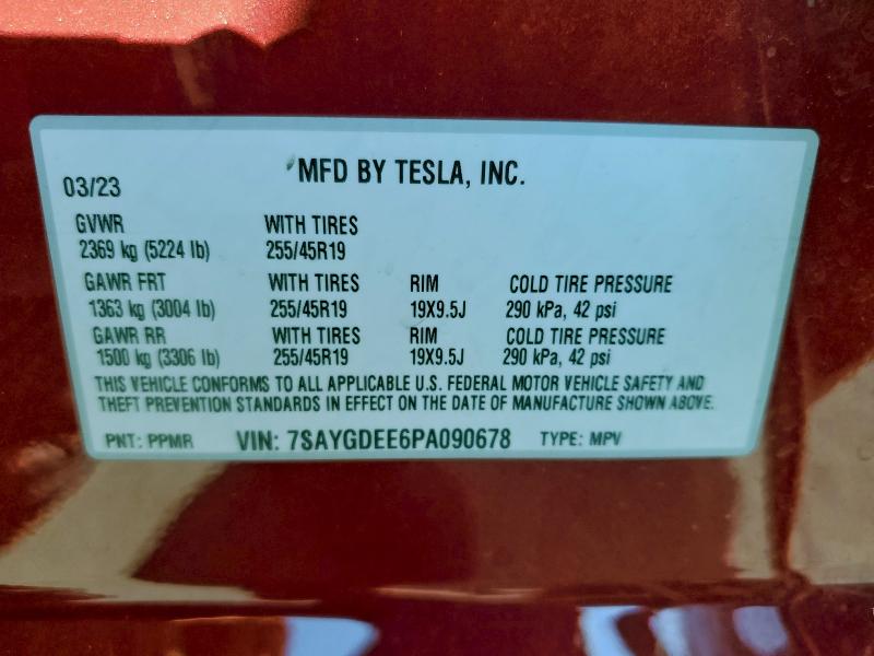 Photo 14 from auction – 2023 TESLA MODEL Y with VIN 7SAYGDEE6PA090678