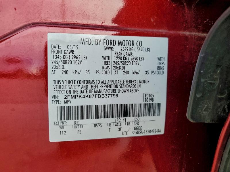 Photo 14 from auction – 2015 FORD EDGE TITAN with VIN 2FMPK4K87FBB37796