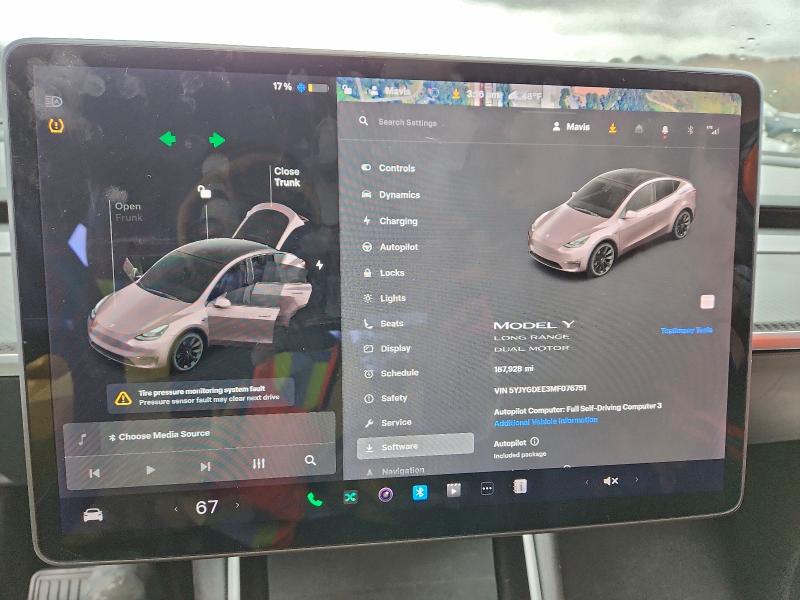 Photo 9 from auction – 2021 TESLA MODEL Y with VIN 5YJYGDEE3MF076751