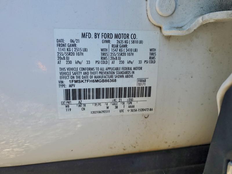 Photo 14 from auction – 2021 FORD EXPLORER L with VIN 1FMSK7FH6MGB86368