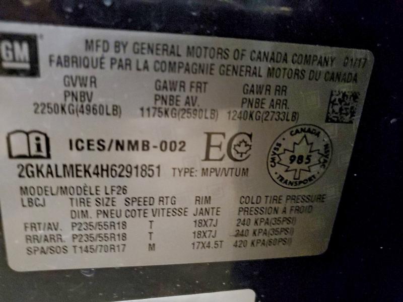 Photo 14 from auction – 2017 GMC TERRAIN SL with VIN 2GKALMEK4H6291851