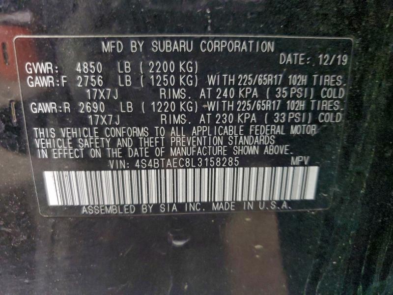 Photo 14 from auction – 2020 SUBARU OUTBACK PR with VIN 4S4BTAEC8L3158285