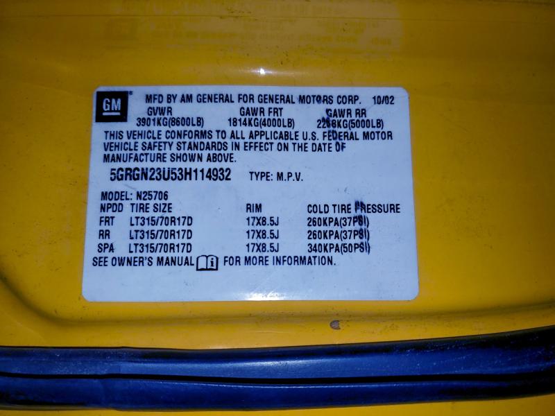 Photo 14 from auction – 2003 HUMMER H2 with VIN 5GRGN23U53H114932