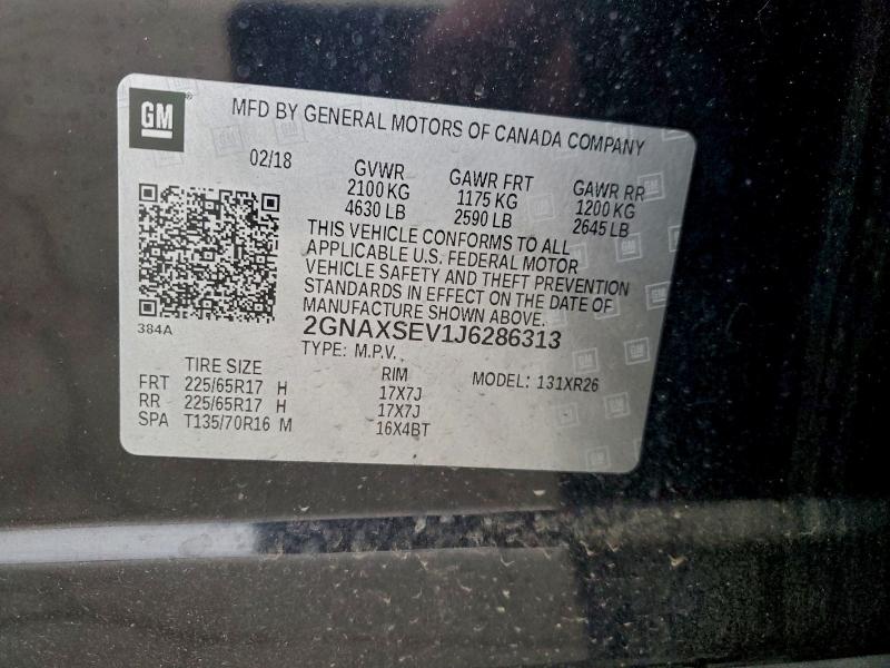 Photo 14 from auction – 2018 CHEVROLET EQUINOX LT with VIN 2GNAXSEV1J6286313