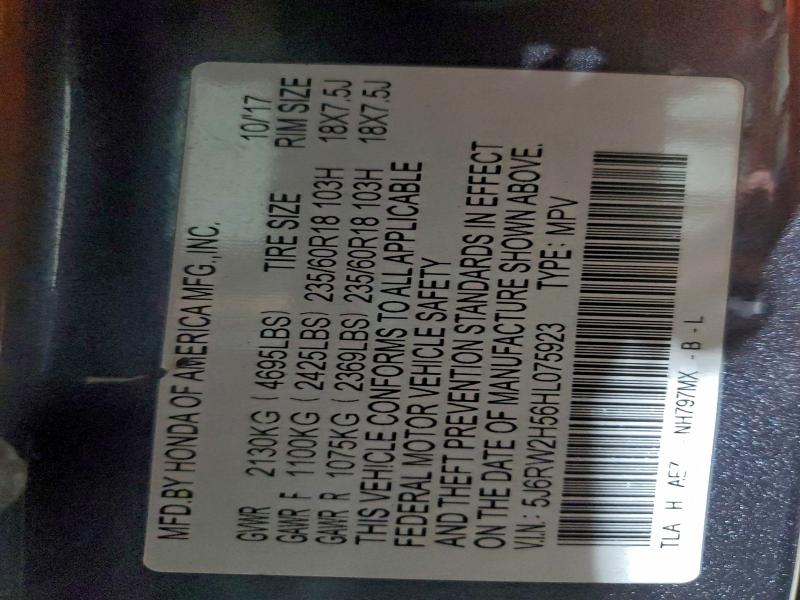 Photo 14 from auction – 2017 HONDA CR-V EX with VIN 5J6RW2H56HL075923