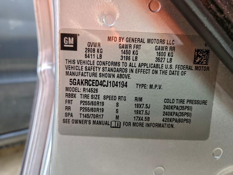 Photo 14 from auction – 2012 BUICK ENCLAVE with VIN 5GAKRCED4CJ104194