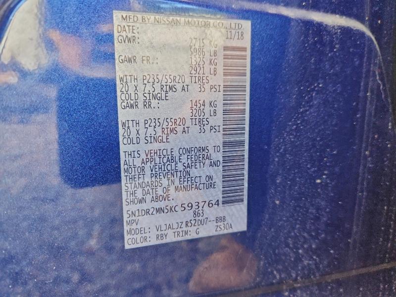 Photo 14 from auction – 2019 NISSAN PATHFINDER with VIN 5N1DR2MN5KC593764