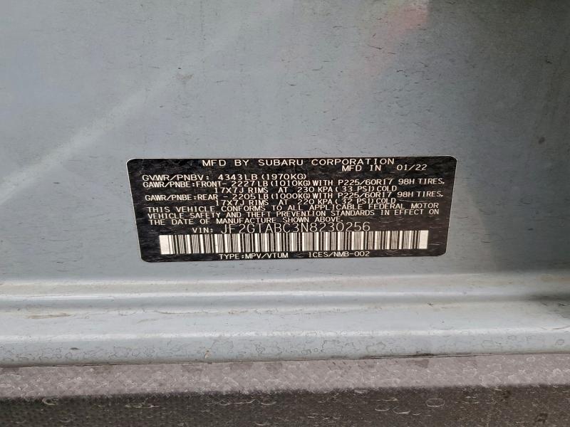 Photo 14 from auction – 2022 SUBARU CROSSTREK with VIN JF2GTABC3N8230256