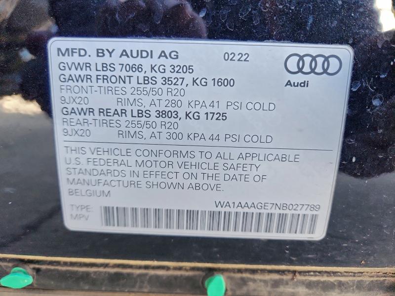 Photo 14 from auction – 2022 AUDI E-TRON PRE with VIN WA1AAAGE7NB027789
