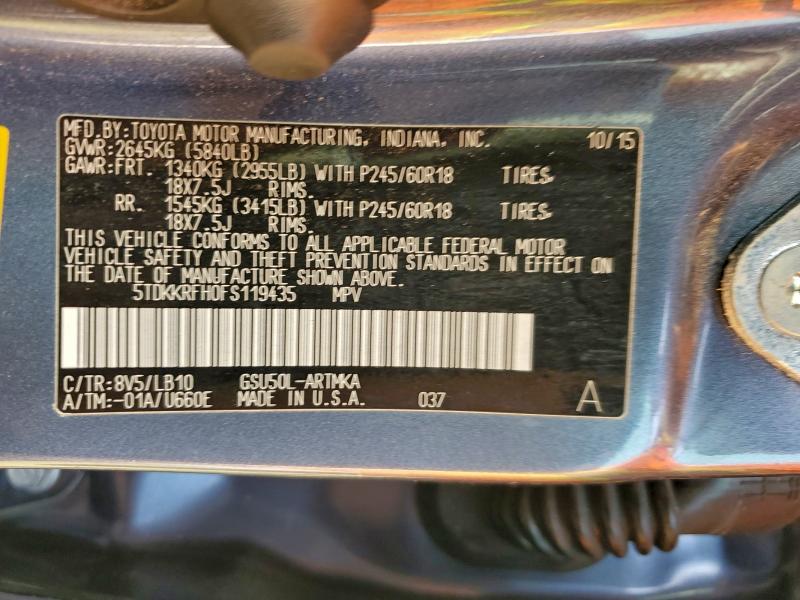 Photo 14 from auction – 2015 TOYOTA HIGHLANDER with VIN 5TDKKRFH0FS119435